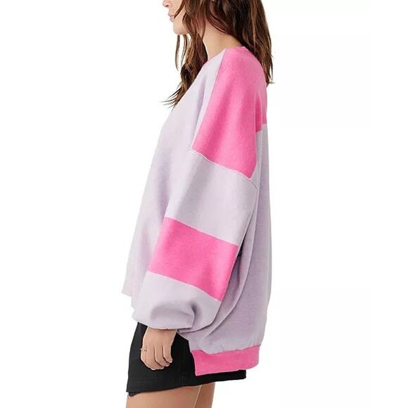 Free People Lavender Uptown Colorblock Drapey Oversized Pullover Sweater Top XS - Picture 2 of 9